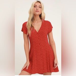 Lulus Milla Red Floral Print Button-Up Mini Dress - Size Medium